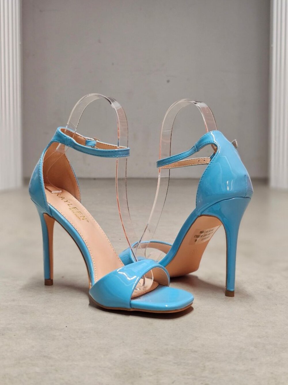 Elegant Blue Patent Leather Stiletto Heels With Ankle Strap & Open Toe For Women - Picture 12 of 16